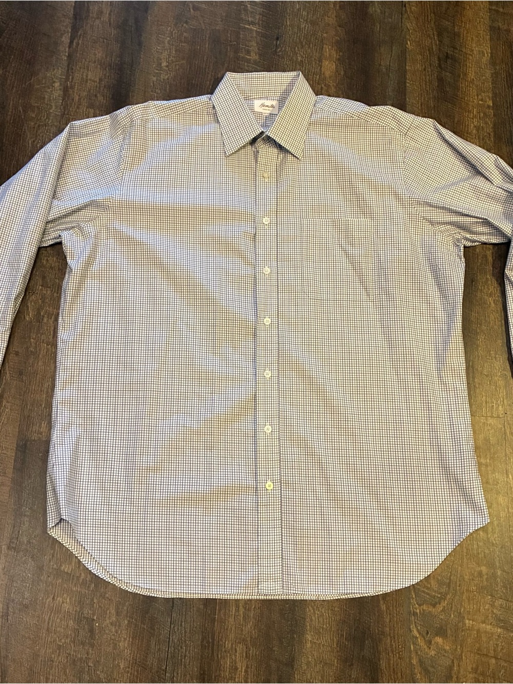 Hamilton Since 1883 Men’s XL Blue Check Dress Shirt 27” P2P Luxury USA Shirt